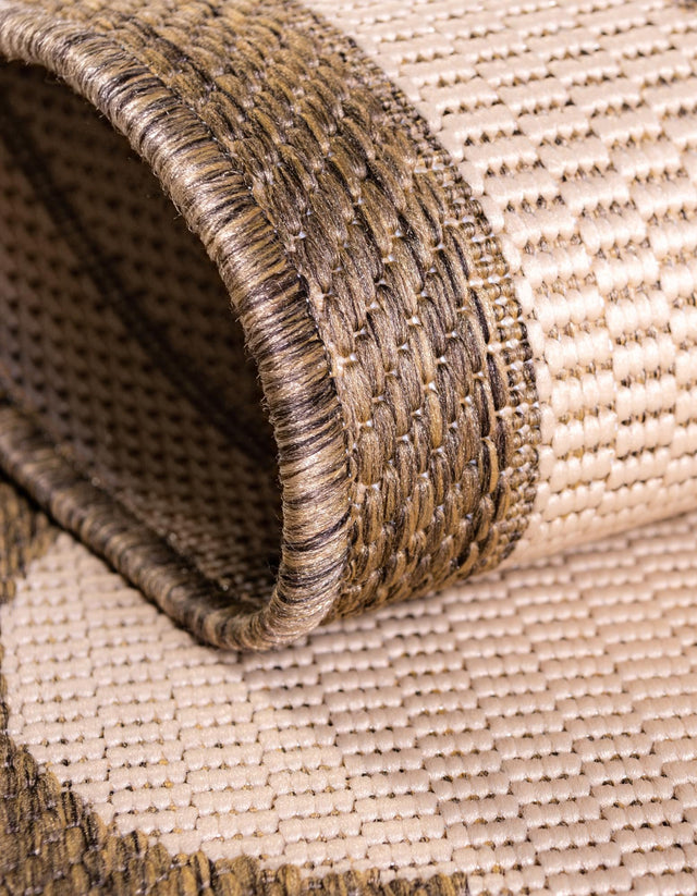 Beige and Brown 6' 1 x 6' 1 Outdoor Trellis Square Area Rug Weather Resistant for Patio, Deck, Terrace, Balcony, Porch Geometric Design Water Safe Outside Carpet for Sale at Rug Engine