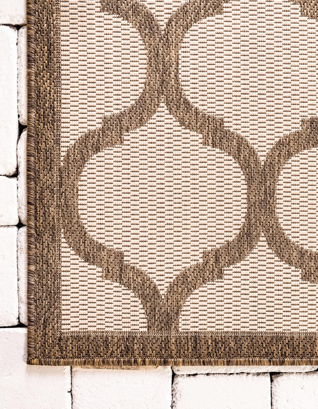 Beige and Brown 6' 1 x 6' 1 Outdoor Trellis Square Area Rug Weather Resistant for Patio, Deck, Terrace, Balcony, Porch Geometric Design Water Safe Outside Carpet for Sale at Rug Engine