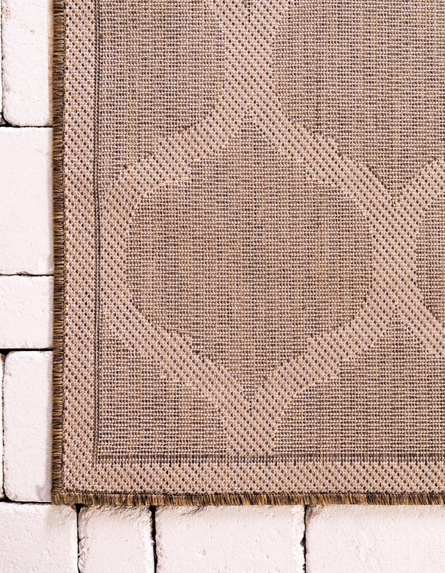 Beige and Brown 6' 1 x 6' 1 Outdoor Trellis Square Area Rug Weather Resistant for Patio, Deck, Terrace, Balcony, Porch Geometric Design Water Safe Outside Carpet for Sale at Rug Engine