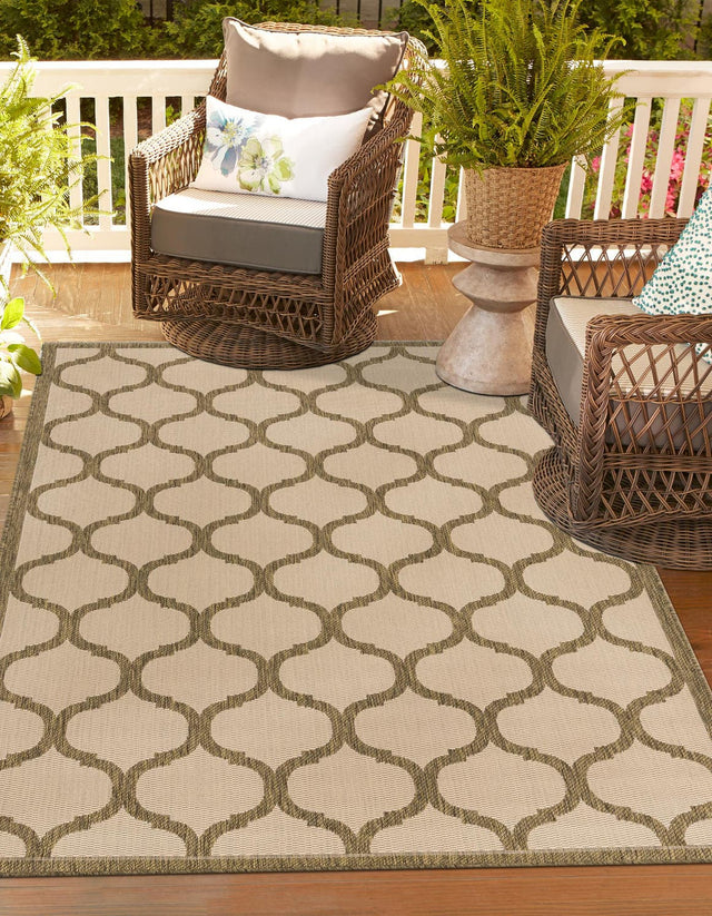 Beige and Brown 7' 1 x 10' Outdoor Trellis Rectangle Area Rug Weather Resistant for Patio, Deck, Terrace, Balcony, Porch Geometric Design Water Safe Outside Carpet for Sale at Rug Engine