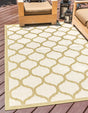 Beige and Olive 7' 1 x 10' Outdoor Trellis Rectangle Area Rug Weather Resistant for Patio, Deck, Terrace, Balcony, Porch