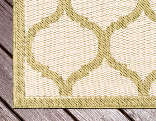 Beige and Olive 7' 1 x 10' Outdoor Trellis Rectangle Area Rug Weather Resistant for Patio, Deck, Terrace, Balcony, Porch Geometric Design Water Safe Outside Carpet for Sale at Rug Engine