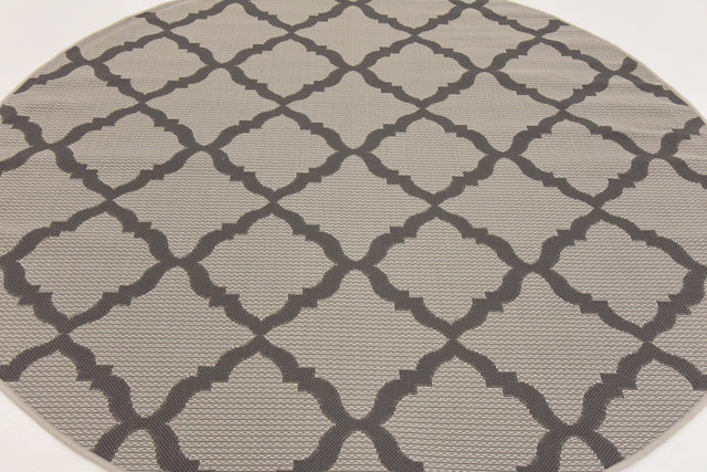Gray 6' x 6' Outdoor Trellis Round Area Rug Weather Resistant for Patio, Deck, Terrace, Balcony, Porch Geometric Design Water Safe Outside Carpet for Sale at Rug Engine