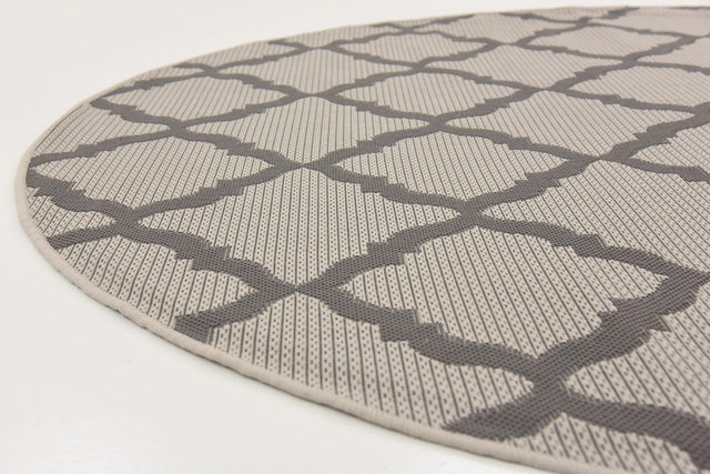 Gray 6' x 6' Outdoor Trellis Round Area Rug Weather Resistant for Patio, Deck, Terrace, Balcony, Porch Geometric Design Water Safe Outside Carpet for Sale at Rug Engine
