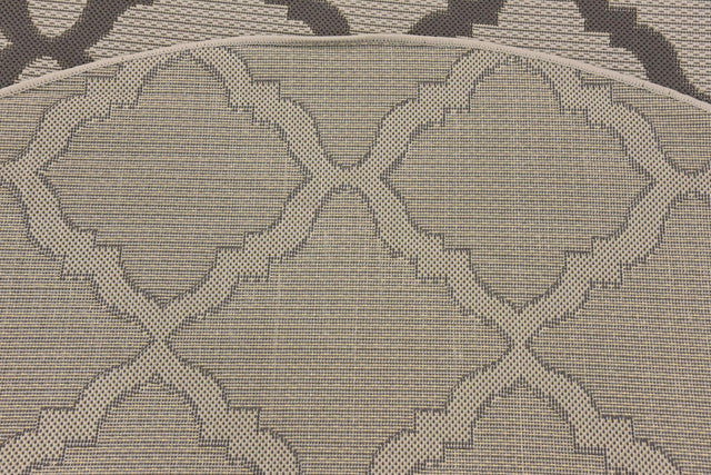 Gray 6' x 6' Outdoor Trellis Round Area Rug Weather Resistant for Patio, Deck, Terrace, Balcony, Porch Geometric Design Water Safe Outside Carpet for Sale at Rug Engine