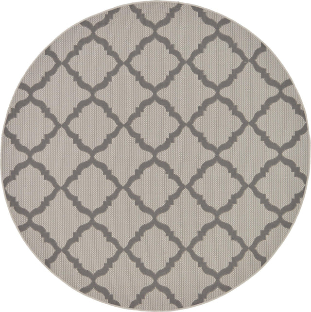 Gray 6' x 6' Outdoor Trellis Round Area Rug Weather Resistant for Patio, Deck, Terrace, Balcony, Porch Geometric Design Water Safe Outside Carpet for Sale at Rug Engine