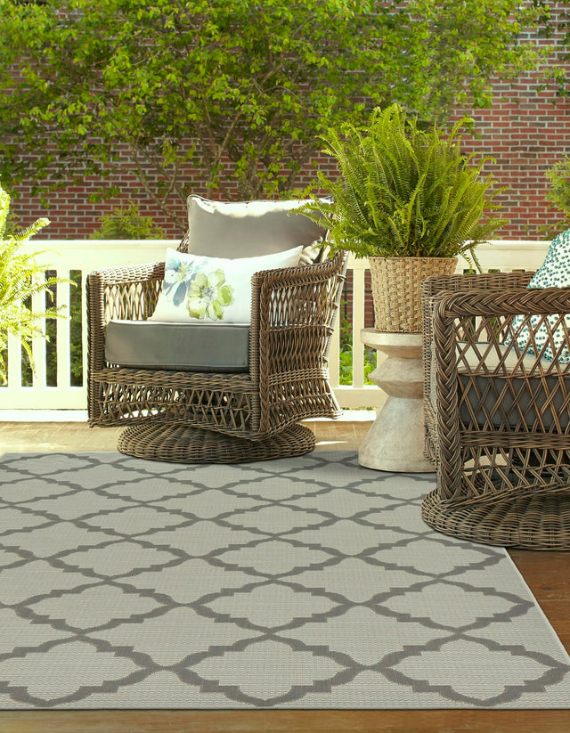 Gray 2' 2 x 3' Outdoor Trellis Rectangle Area Rug Weather Resistant for Patio, Deck, Terrace, Balcony, Porch Geometric Design Water Safe Outside Carpet for Sale at Rug Engine