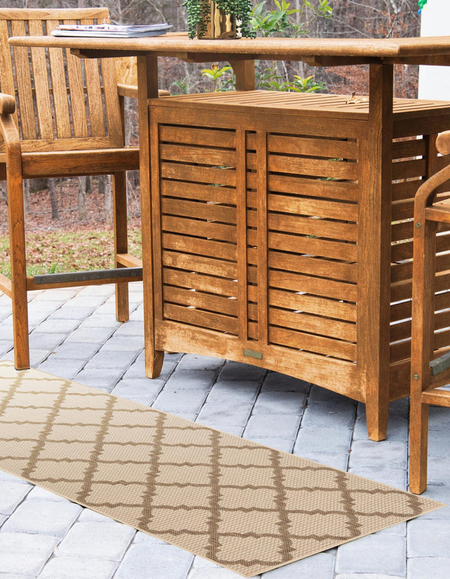 Beige 2' 2 x 6' 1 Outdoor Trellis Runner Area Rug Weather Resistant for Patio, Deck, Terrace, Balcony, Porch Geometric Design Water Safe Outside Carpet for Sale at Rug Engine