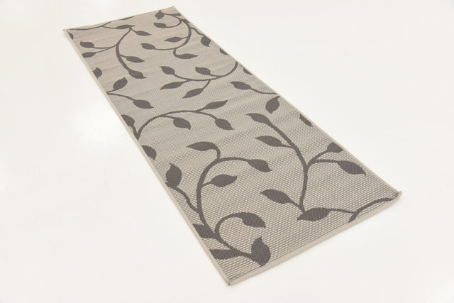 Gray 2' 2 x 6' 1 Outdoor Botanical Runner Area Rug Weather Resistant for Patio, Deck, Terrace, Balcony, Porch Polypropylene Garden Floral Tropical Carpet for Sale at Rug Engine