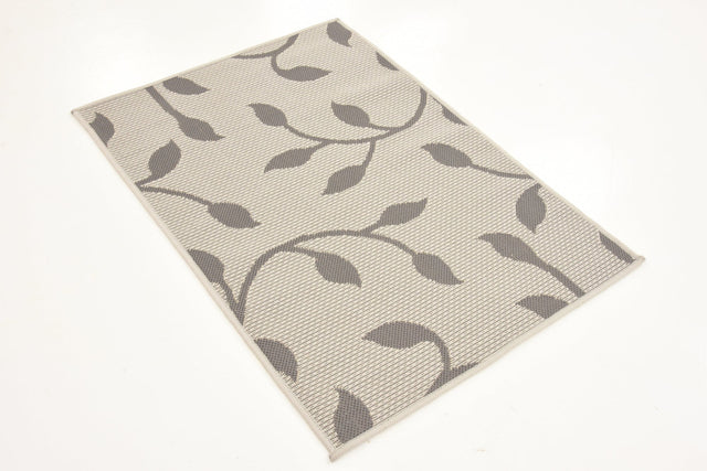 Gray 2' 2 x 3' Outdoor Botanical Rectangle Area Rug Weather Resistant for Patio, Deck, Terrace, Balcony, Porch Polypropylene Garden Floral Tropical Carpet for Sale at Rug Engine