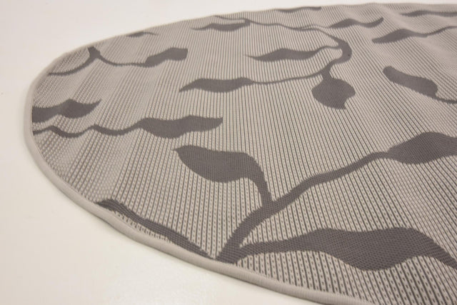 Gray 6' 1 x 6' 1 Outdoor Botanical Round Area Rug Weather Resistant for Patio, Deck, Terrace, Balcony, Porch Polypropylene Garden Floral Tropical Carpet for Sale at Rug Engine