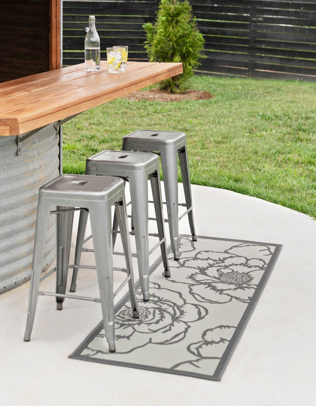 Gray 2' 2 x 6' Outdoor Botanical Runner Area Rug Weather Resistant for Patio, Deck, Terrace, Balcony, Porch Polypropylene Garden Floral Tropical Carpet for Sale at Rug Engine