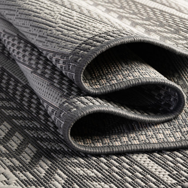 Gray 6' 1 x 6' 1 Outdoor Border Round Area Rug Weather Resistant for Patio, Deck, Terrace, Balcony, Porch 100% Polypropylene Classic Bordered Carpet for Sale at Rug Engine