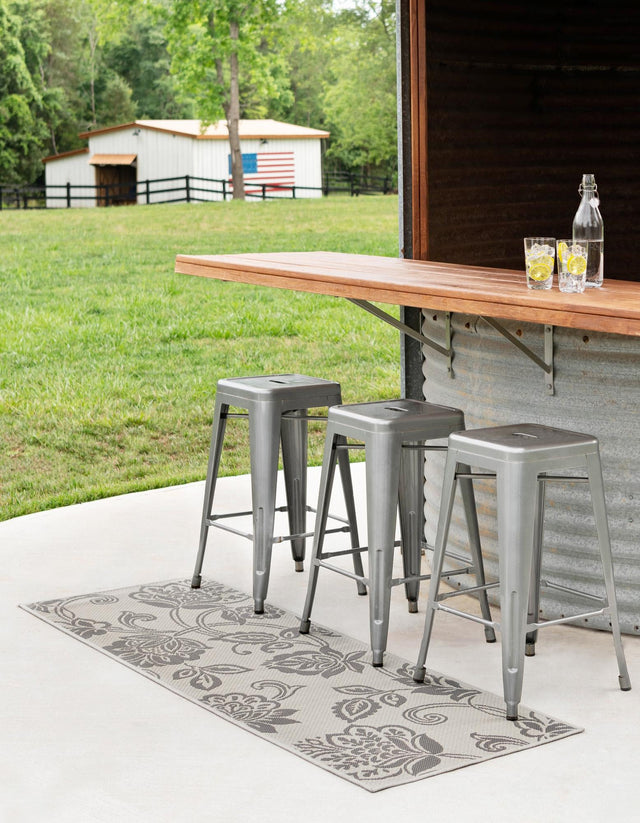 Gray 2' 2 x 6' 1 Outdoor Botanical Runner Area Rug Weather Resistant for Patio, Deck, Terrace, Balcony, Porch Polypropylene Garden Floral Tropical Carpet for Sale at Rug Engine