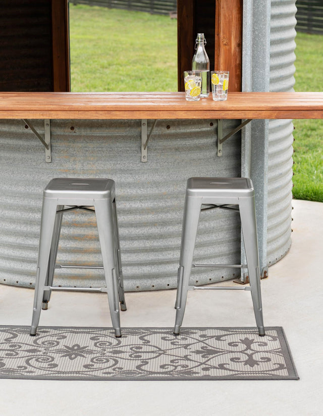 Gray 2' 2 x 6' 1 Outdoor Botanical Runner Area Rug Weather Resistant for Patio, Deck, Terrace, Balcony, Porch Polypropylene Garden Floral Tropical Carpet for Sale at Rug Engine