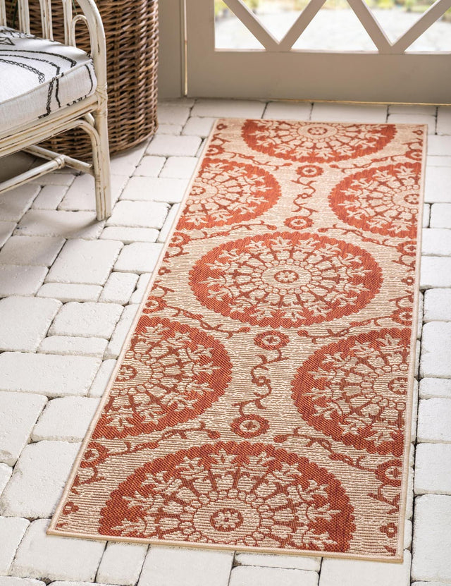 Terracotta 2' 2 x 6' Outdoor Botanical Runner Area Rug Weather Resistant for Patio, Deck, Terrace, Balcony, Porch Polypropylene Garden Floral Tropical Carpet for Sale at Rug Engine