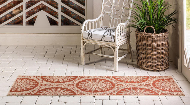 Terracotta 2' 2 x 6' Outdoor Botanical Runner Area Rug Weather Resistant for Patio, Deck, Terrace, Balcony, Porch Polypropylene Garden Floral Tropical Carpet for Sale at Rug Engine