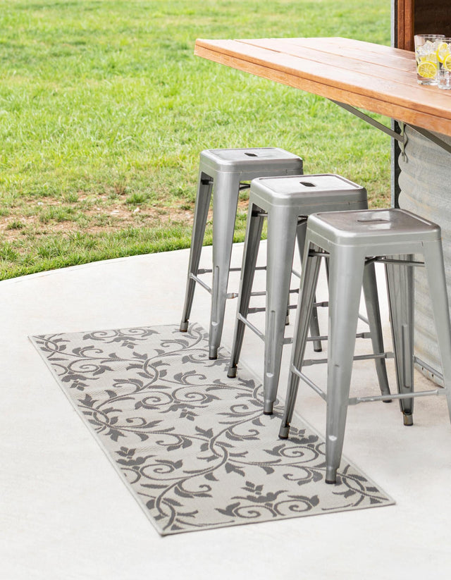 Gray 2' 2 x 6' 1 Outdoor Botanical Runner Area Rug Weather Resistant for Patio, Deck, Terrace, Balcony, Porch Polypropylene Garden Floral Tropical Carpet for Sale at Rug Engine
