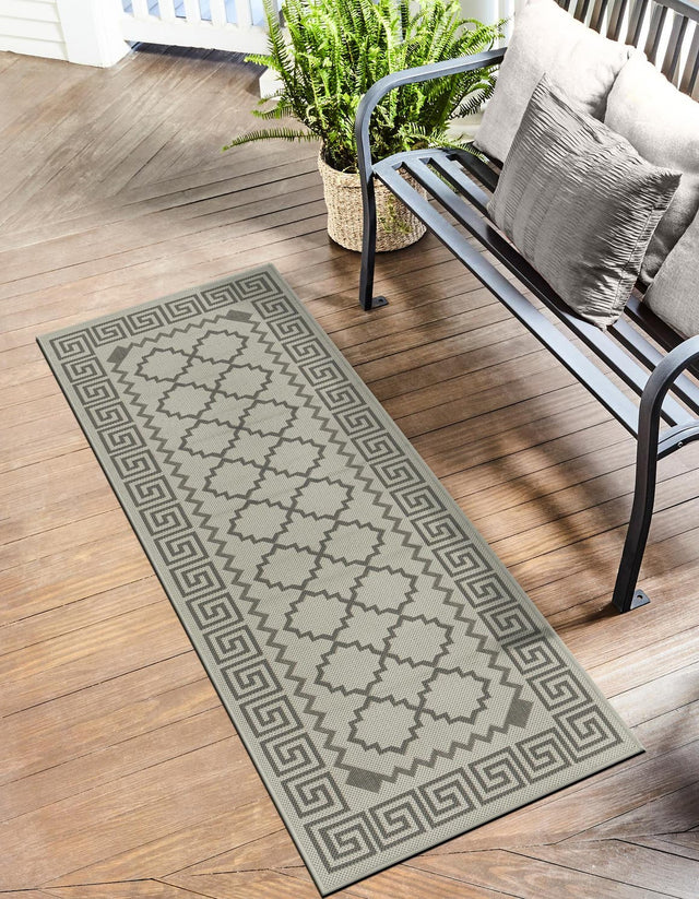 Gray 2' 2 x 6' 1 Outdoor Trellis Runner Area Rug Weather Resistant for Patio, Deck, Terrace, Balcony, Porch Geometric Design Water Safe Outside Carpet for Sale at Rug Engine