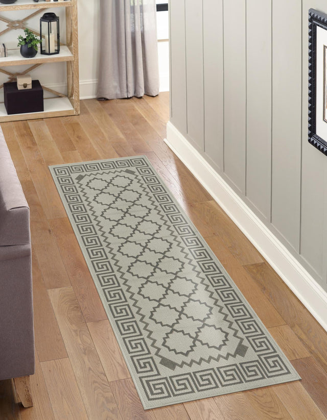 Gray 2' 2 x 6' 1 Outdoor Trellis Runner Area Rug Weather Resistant for Patio, Deck, Terrace, Balcony, Porch Geometric Design Water Safe Outside Carpet for Sale at Rug Engine