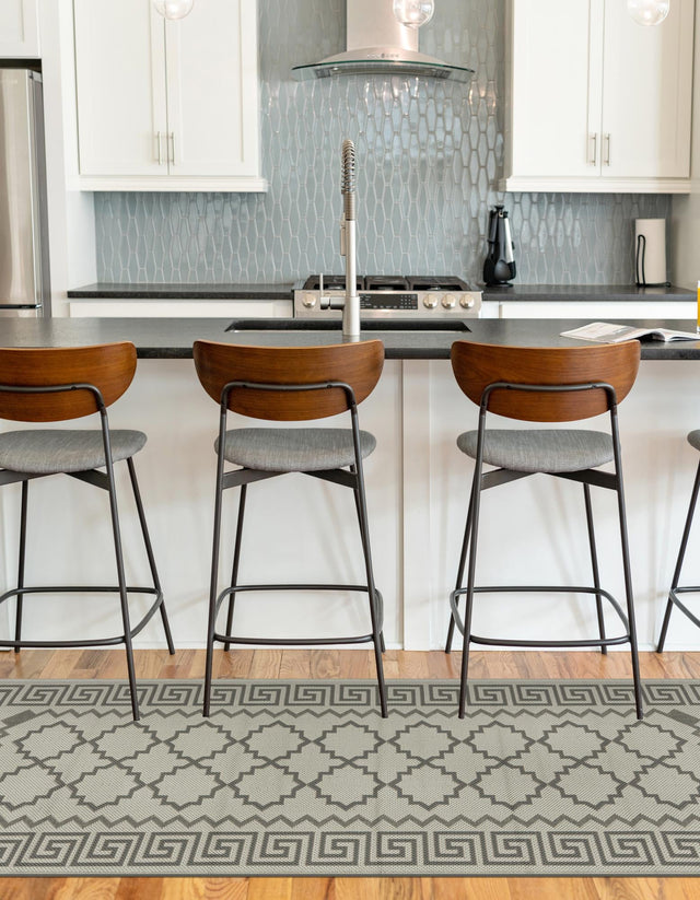 Gray 2' 2 x 6' 1 Outdoor Trellis Runner Area Rug Weather Resistant for Patio, Deck, Terrace, Balcony, Porch Geometric Design Water Safe Outside Carpet for Sale at Rug Engine