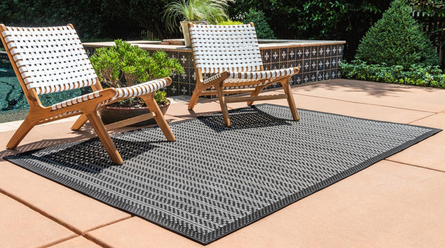 Gray 7' 1 x 10' Outdoor Border Rectangle Area Rug Weather Resistant for Patio, Deck, Terrace, Balcony, Porch 100% Polypropylene Classic Bordered Carpet for Sale at Rug Engine
