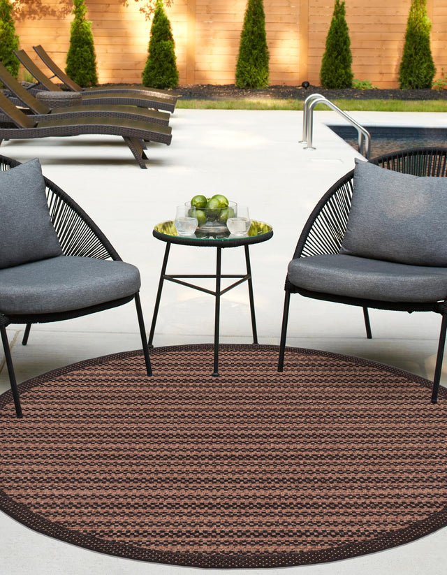 Brown 6' x 6' Outdoor Border Round Area Rug Weather Resistant for Patio, Deck, Terrace, Balcony, Porch 100% Polypropylene Classic Bordered Carpet for Sale at Rug Engine