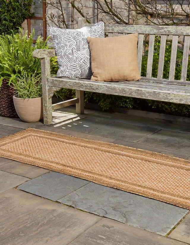 Tan 2' 2 x 6' 1 Outdoor Border Runner Area Rug Weather Resistant for Patio, Deck, Terrace, Balcony, Porch 100% Polypropylene Classic Bordered Carpet for Sale at Rug Engine