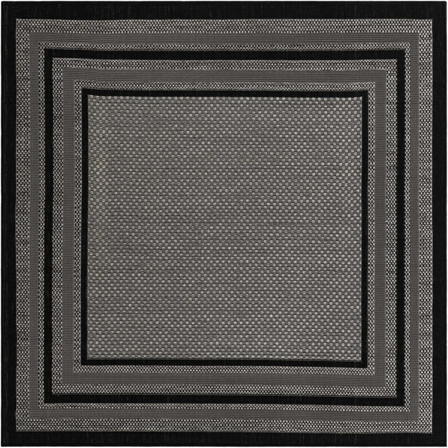 Gray 6' x 6' Outdoor Border Square Area Rug Weather Resistant for Patio, Deck, Terrace, Balcony, Porch 100% Polypropylene Classic Bordered Carpet for Sale at Rug Engine