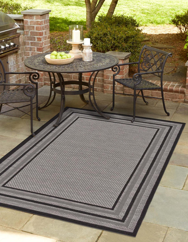 Gray 3' 3 x 5' Outdoor Border Rectangle Area Rug Weather Resistant for Patio, Deck, Terrace, Balcony, Porch