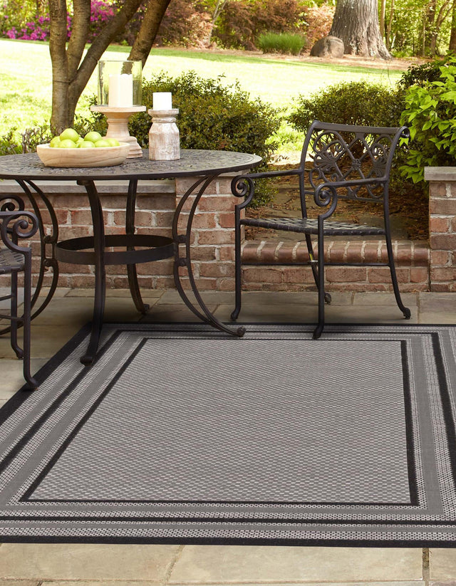 Gray 3' 3 x 5' Outdoor Border Rectangle Area Rug Weather Resistant for Patio, Deck, Terrace, Balcony, Porch