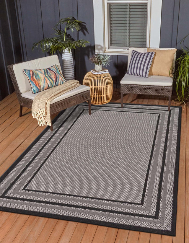 Gray 3' 3 x 5' Outdoor Border Rectangle Area Rug Weather Resistant for Patio, Deck, Terrace, Balcony, Porch