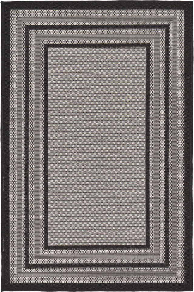 Gray 3' 3 x 5' Outdoor Border Rectangle Area Rug Weather Resistant for Patio, Deck, Terrace, Balcony, Porch
