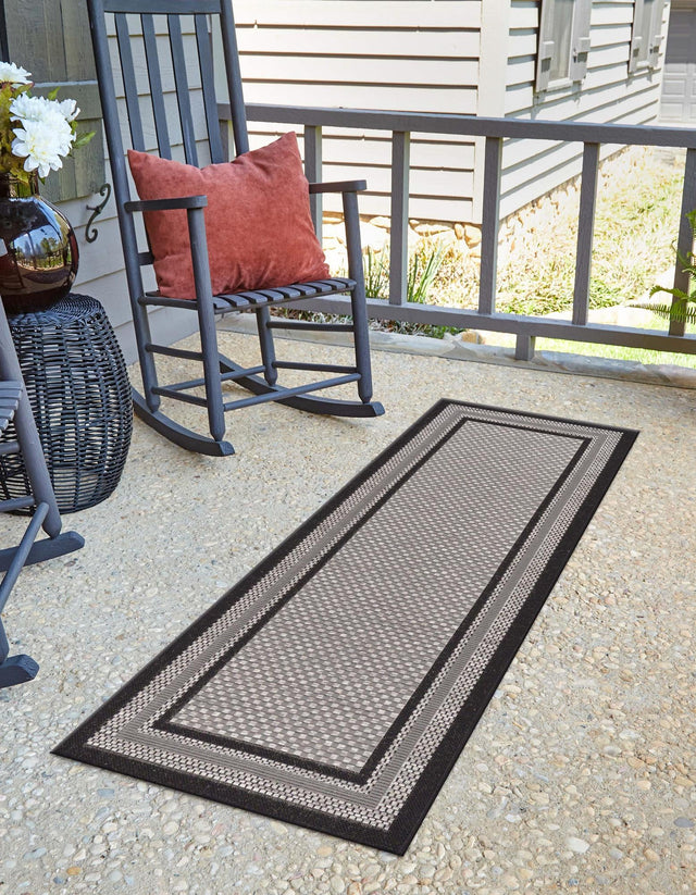 Gray 2' 2 x 6' 1 Outdoor Border Runner Area Rug Weather Resistant for Patio, Deck, Terrace, Balcony, Porch 100% Polypropylene Classic Bordered Carpet for Sale at Rug Engine