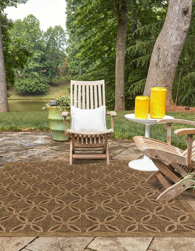 Light Brown 6' 1 x 6' 1 Outdoor Trellis Square Area Rug Weather Resistant for Patio, Deck, Terrace, Balcony, Porch Geometric Design Water Safe Outside Carpet for Sale at Rug Engine