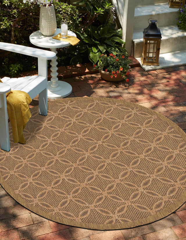 Light Brown 6' x 6' Outdoor Trellis Round Area Rug Weather Resistant for Patio, Deck, Terrace, Balcony, Porch Geometric Design Water Safe Outside Carpet for Sale at Rug Engine