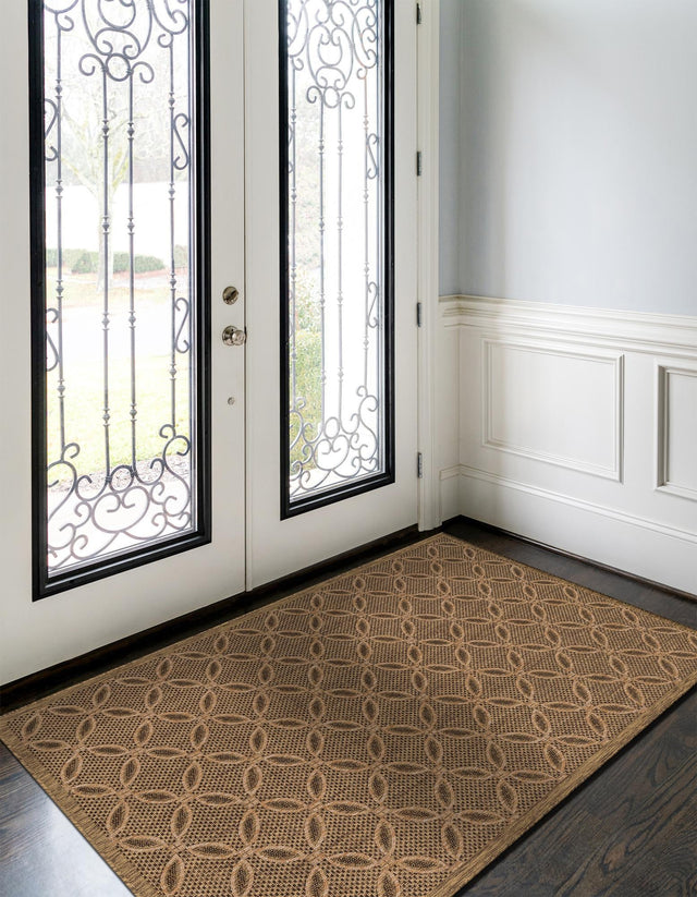 Light Brown 5' 3 x 8' Outdoor Trellis Rectangle Area Rug Weather Resistant for Patio, Deck, Terrace, Balcony, Porch Geometric Design Water Safe Outside Carpet for Sale at Rug Engine