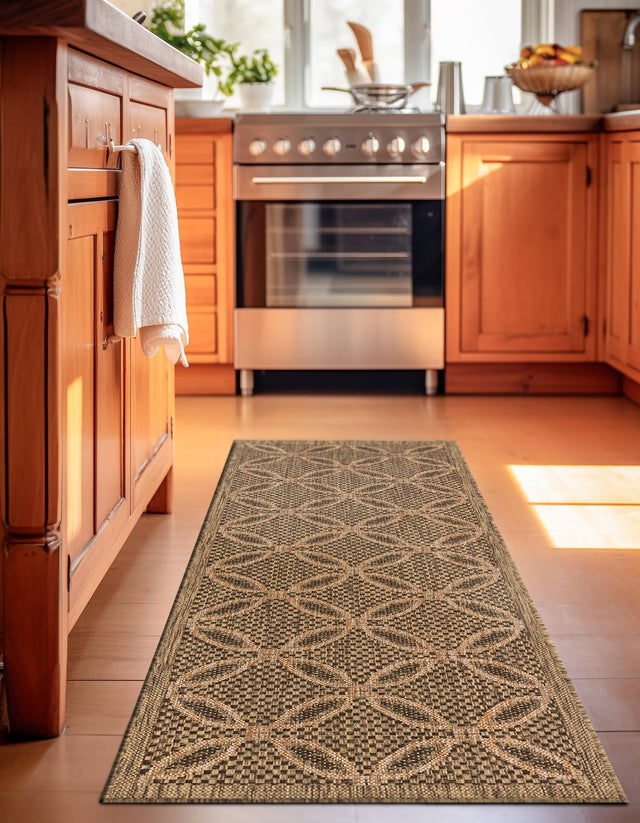 Light Brown 2' 2 x 6' 1 Outdoor Trellis Runner Area Rug Weather Resistant for Patio, Deck, Terrace, Balcony, Porch Geometric Design Water Safe Outside Carpet for Sale at Rug Engine