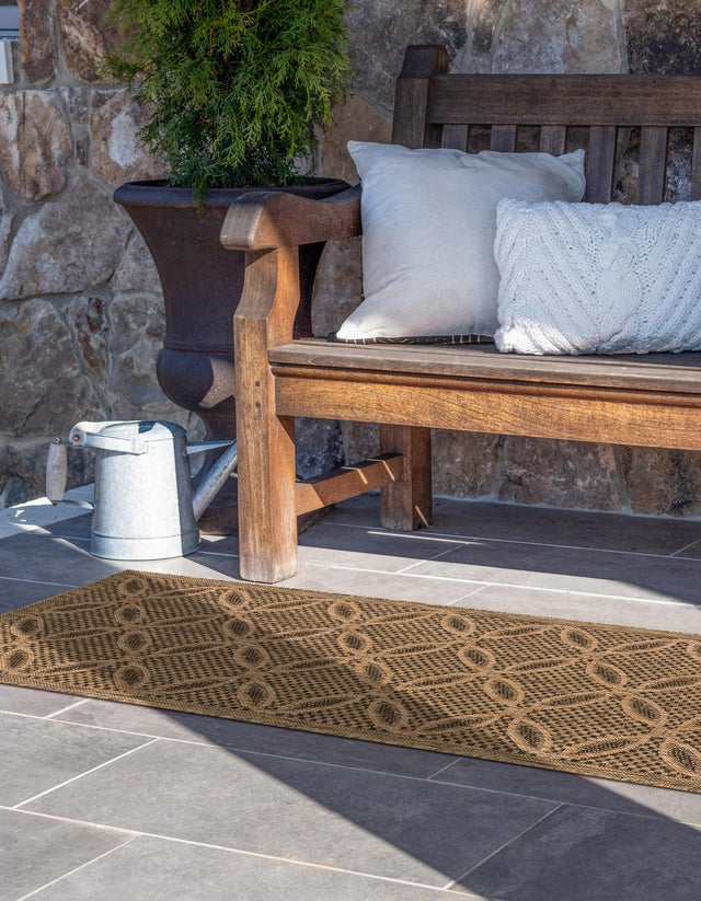 Light Brown 2' 2 x 6' 1 Outdoor Trellis Runner Area Rug Weather Resistant for Patio, Deck, Terrace, Balcony, Porch Geometric Design Water Safe Outside Carpet for Sale at Rug Engine