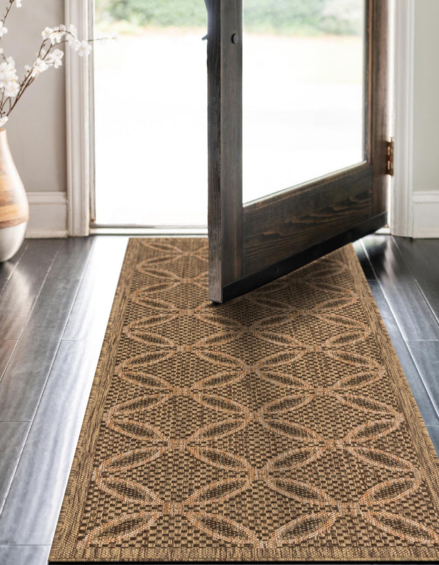 Light Brown 2' 2 x 6' 1 Outdoor Trellis Runner Area Rug Weather Resistant for Patio, Deck, Terrace, Balcony, Porch Geometric Design Water Safe Outside Carpet for Sale at Rug Engine