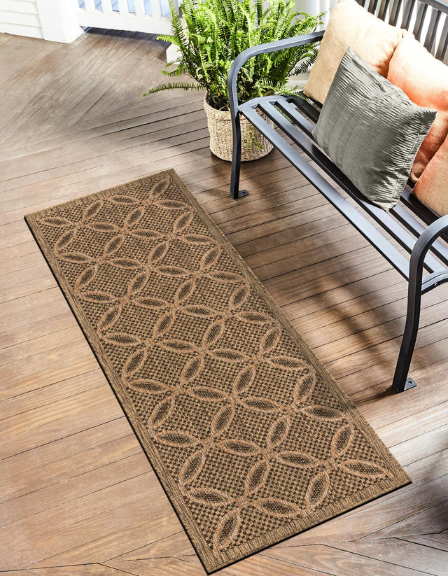 Light Brown 2' 2 x 6' 1 Outdoor Trellis Runner Area Rug Weather Resistant for Patio, Deck, Terrace, Balcony, Porch Geometric Design Water Safe Outside Carpet for Sale at Rug Engine