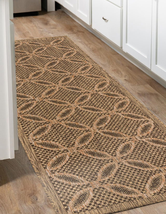 Light Brown 2' 2 x 6' 1 Outdoor Trellis Runner Area Rug Weather Resistant for Patio, Deck, Terrace, Balcony, Porch Geometric Design Water Safe Outside Carpet for Sale at Rug Engine