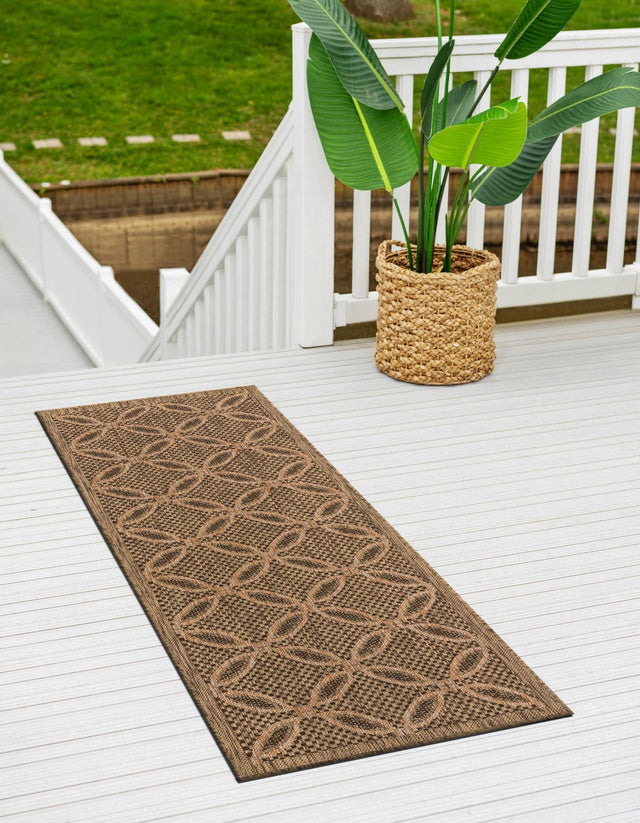 Light Brown 2' 2 x 6' 1 Outdoor Trellis Runner Area Rug Weather Resistant for Patio, Deck, Terrace, Balcony, Porch Geometric Design Water Safe Outside Carpet for Sale at Rug Engine