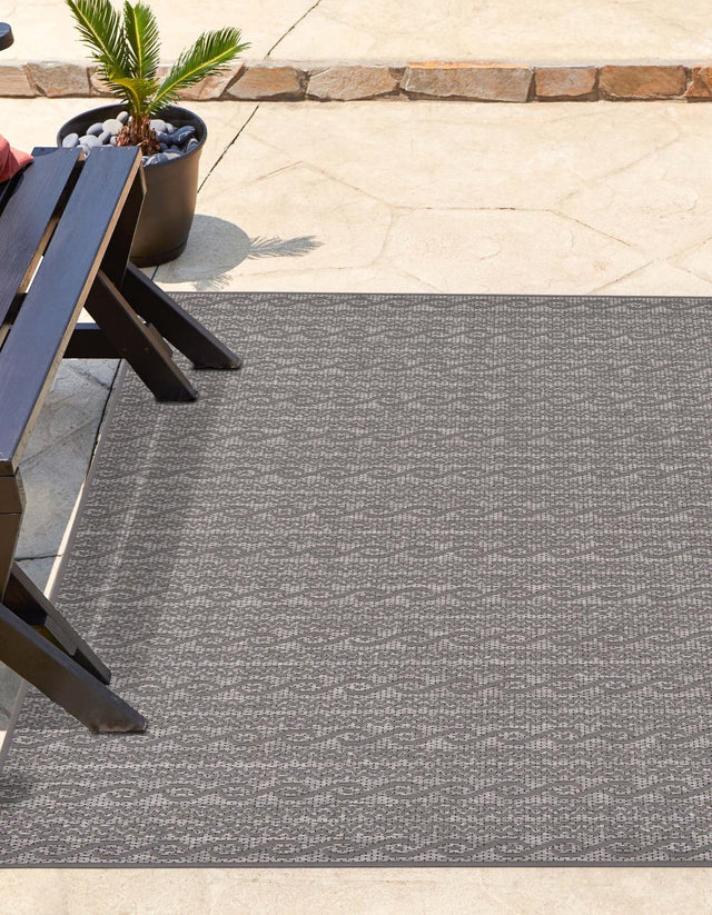 Gray 6' x 6' Outdoor Modern Square Area Rug Weather Resistant for Patio, Deck, Terrace, Balcony, Porch 100% Polypropylene Modern Outside Carpet for Sale at Rug Engine