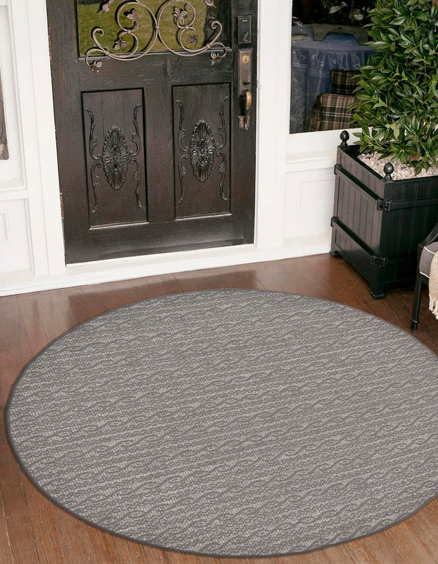 Gray 6' 1 x 6' 1 Outdoor Modern Round Area Rug Weather Resistant for Patio, Deck, Terrace, Balcony, Porch 100% Polypropylene Modern Outside Carpet for Sale at Rug Engine