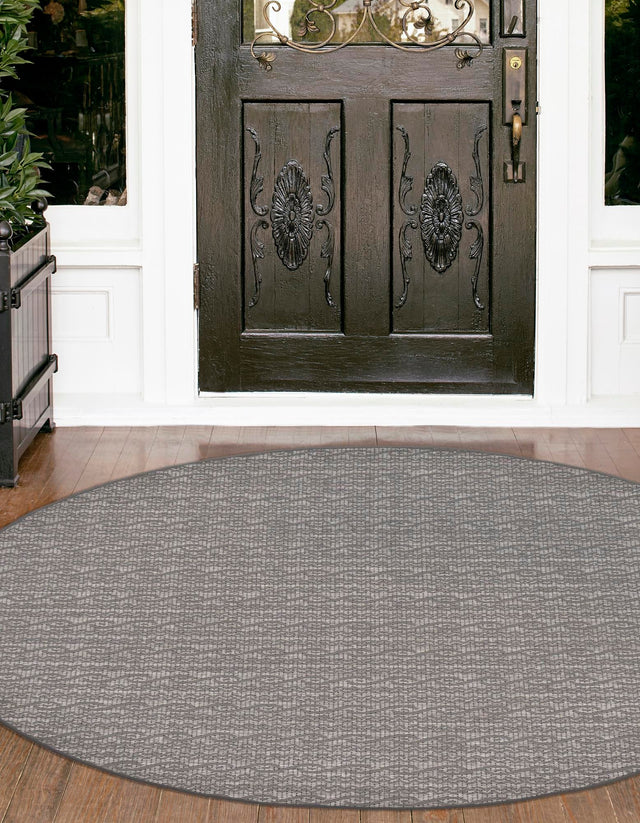 Gray 6' 1 x 6' 1 Outdoor Modern Round Area Rug Weather Resistant for Patio, Deck, Terrace, Balcony, Porch 100% Polypropylene Modern Outside Carpet for Sale at Rug Engine