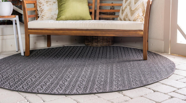Gray 6' 1 x 6' 1 Outdoor Modern Round Area Rug Weather Resistant for Patio, Deck, Terrace, Balcony, Porch 100% Polypropylene Modern Outside Carpet for Sale at Rug Engine