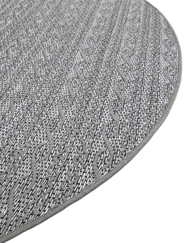 Gray 6' 1 x 6' 1 Outdoor Modern Round Area Rug Weather Resistant for Patio, Deck, Terrace, Balcony, Porch 100% Polypropylene Modern Outside Carpet for Sale at Rug Engine