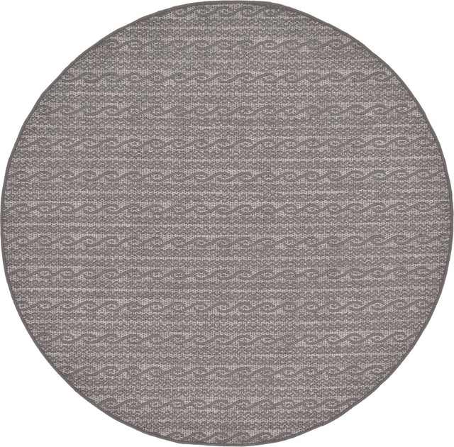 Gray 6' 1 x 6' 1 Outdoor Modern Round Area Rug Weather Resistant for Patio, Deck, Terrace, Balcony, Porch 100% Polypropylene Modern Outside Carpet for Sale at Rug Engine