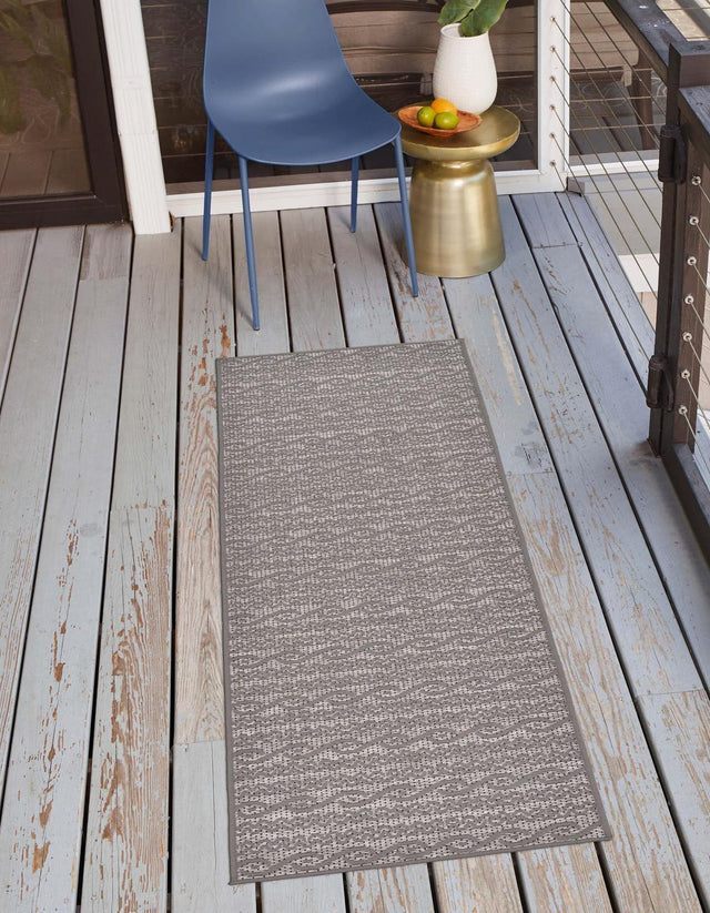 Gray 2' 2 x 6' 1 Outdoor Modern Runner Area Rug Weather Resistant for Patio, Deck, Terrace, Balcony, Porch 100% Polypropylene Modern Outside Carpet for Sale at Rug Engine